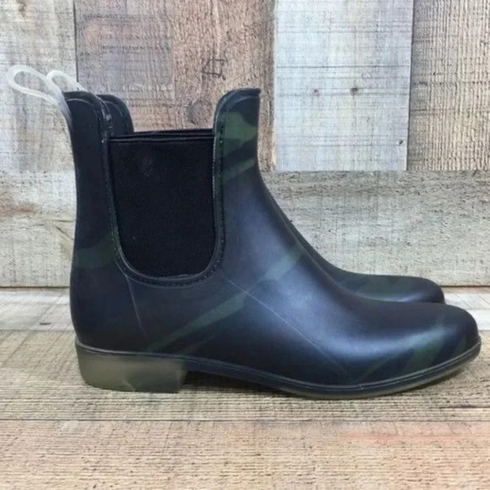 J. Crew Black Green Swirl Rubber Chelsea Boots Womens 7 Slip On‎ Ankle Bootie
